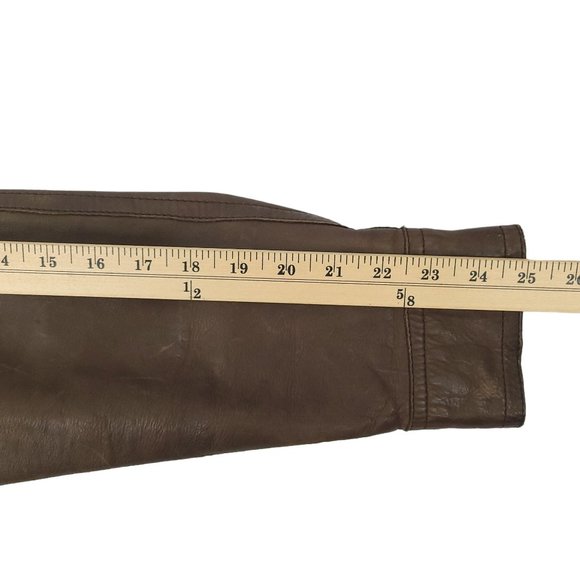 Vintage Brown Leather Snap Front Jacket Men L Made in England Flap Slash Pockets - Picture 5 of 16